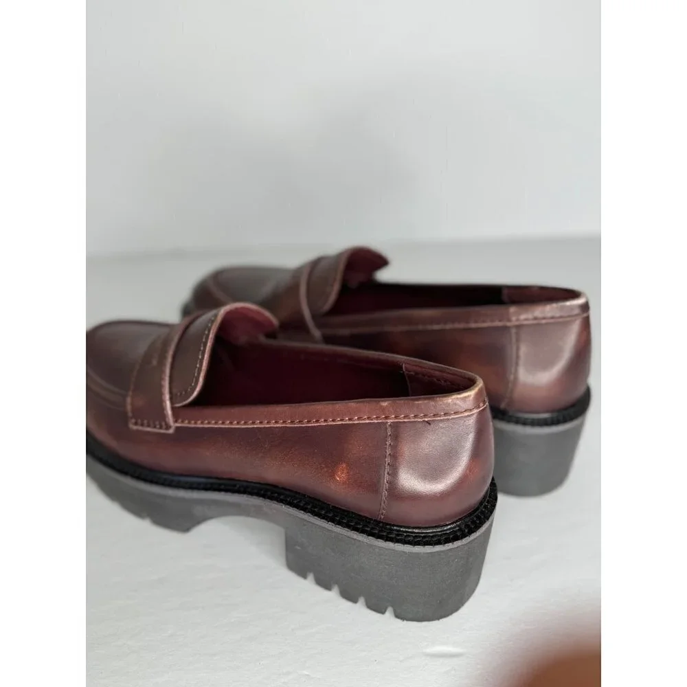 Free People Decker Penny Loafer Dark Red Brown Leather Lug Sole EU 41 US 10.5 - Picture 5 of 7